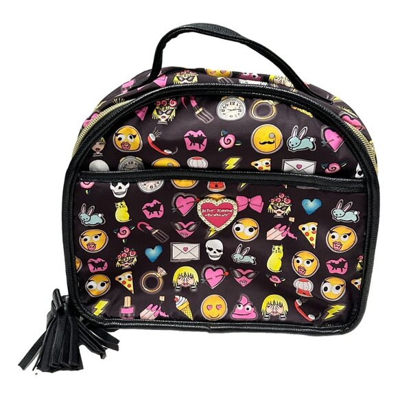 Betsey Johnson Emoji Purse Colorful Black Handheld Bag Top Handle Bow Tassel - Picture 1 of 12